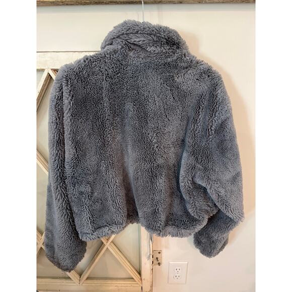 Anthropologie Elevenses size medium gray fuzzy fleece jacket coat - Picture 3 of 3